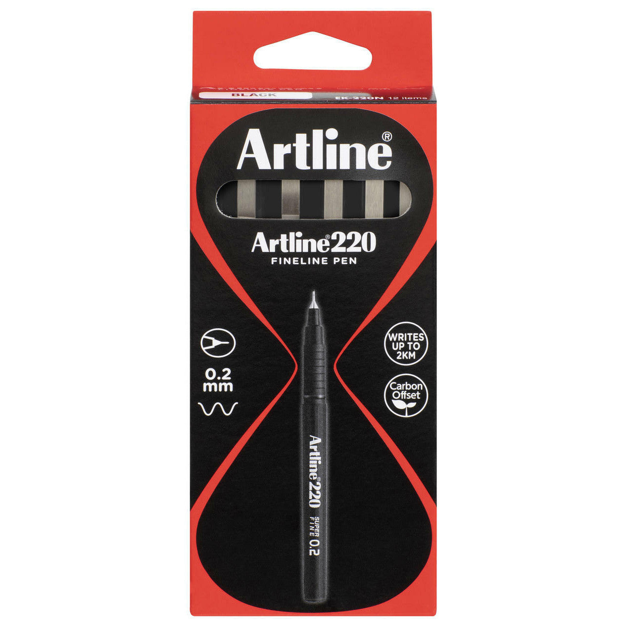 Artline  220 Fineliner Pen 0.2Mm Black Box Of 12