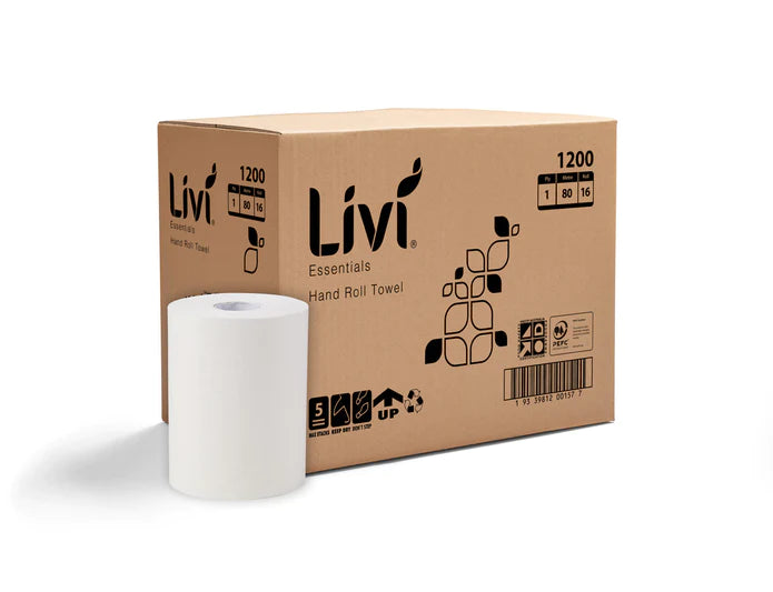 LIVI ESSENTIALS 1 PLY 80 METRE ROLL TOWEL