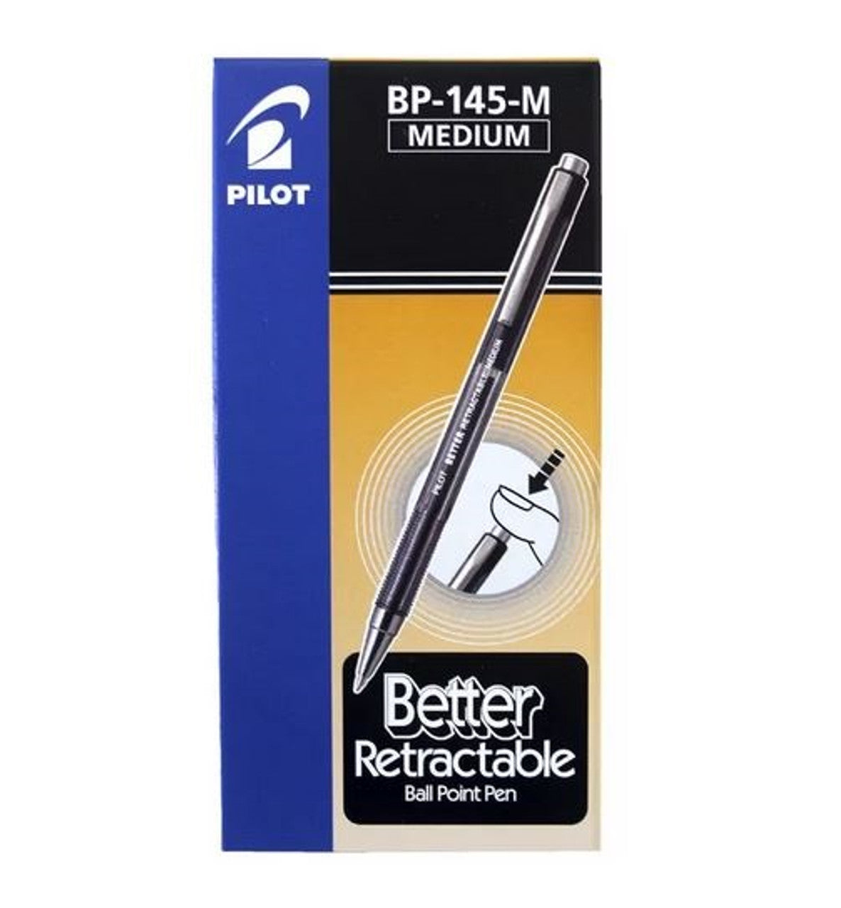 Pilot Bp-145-M-B Retractable Ballpoint Pen Medium Black Box Of 12