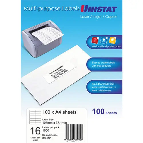 Unistat Labels 16 per page Box 100
