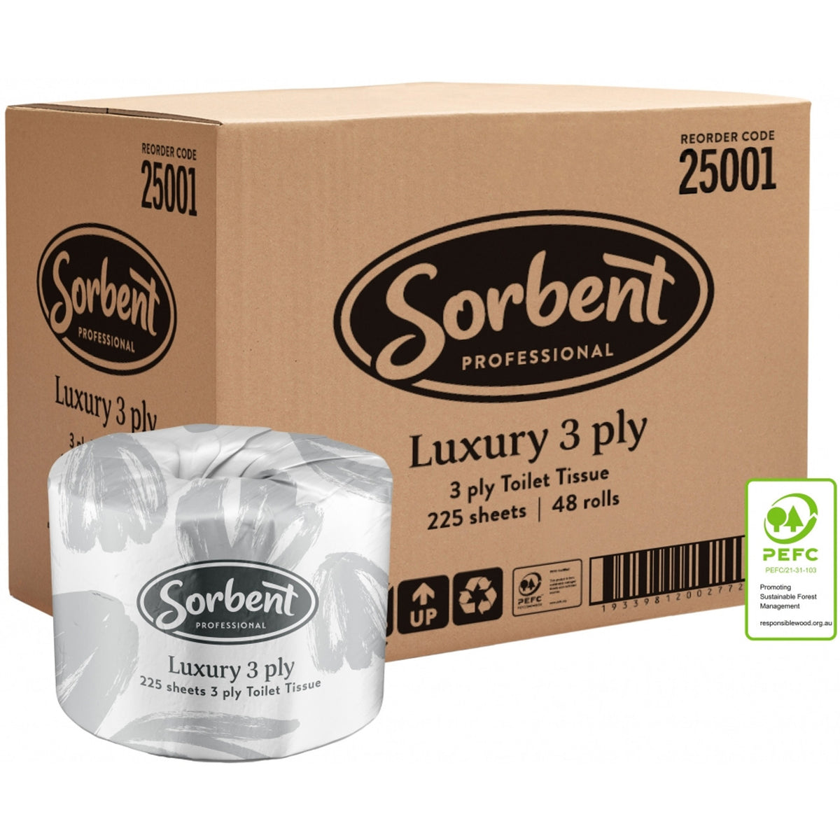 Sorbent Professional Luxury Toilet Tissue 3ply 225 Sheets - Carton of 48