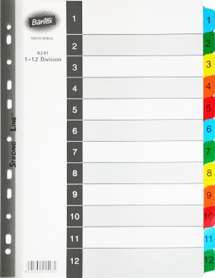 BANTEX MYLAR 1-12 INDEX WHITE DIVIDERS