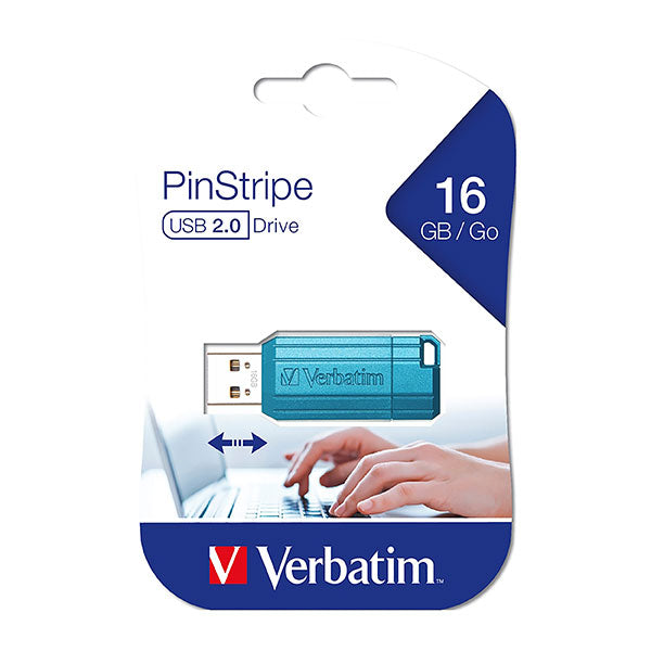 VERBATIM STORE'N'GO PINSTRIPE USB DRIVE 16GB BLUE