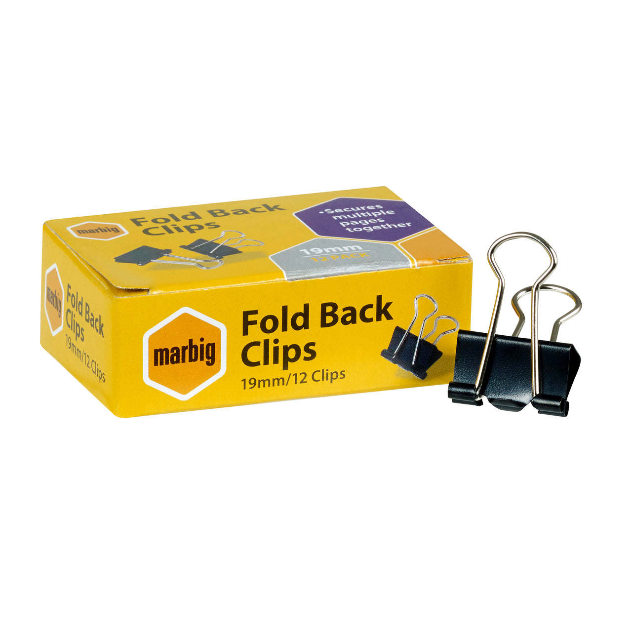 MARBIG 19MM FOLD BACK CLIPS (12 PACK)