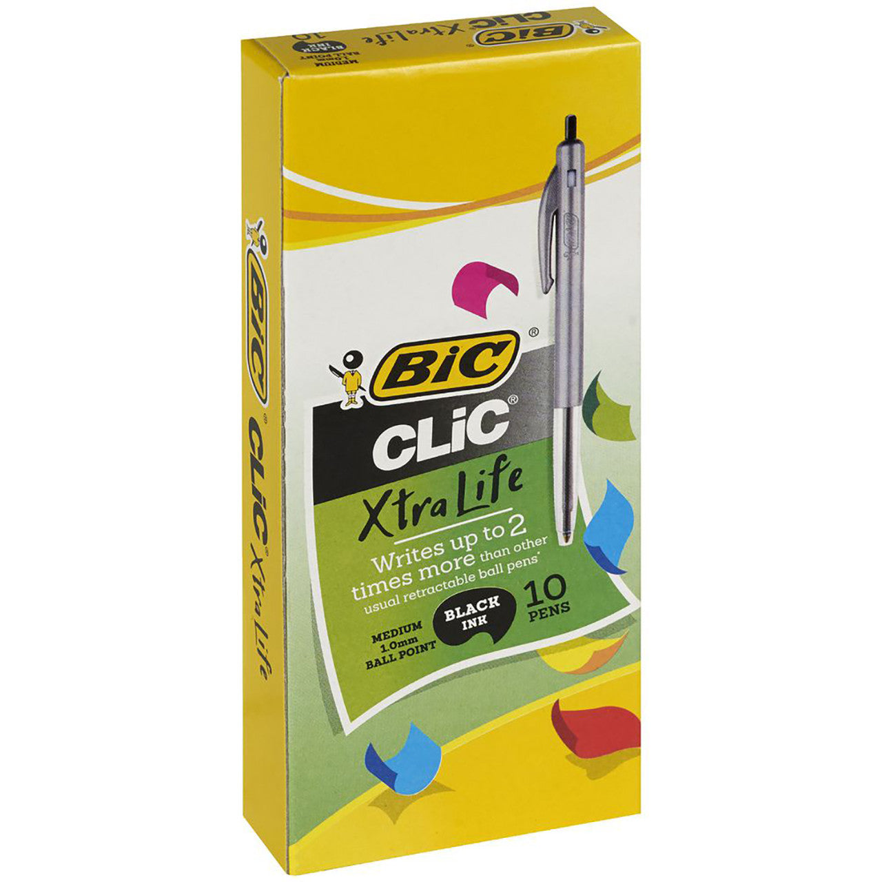 BIC  CLIC MEDIUM RETRACTABLE BALLPOINT PEN BLACK BOX 10