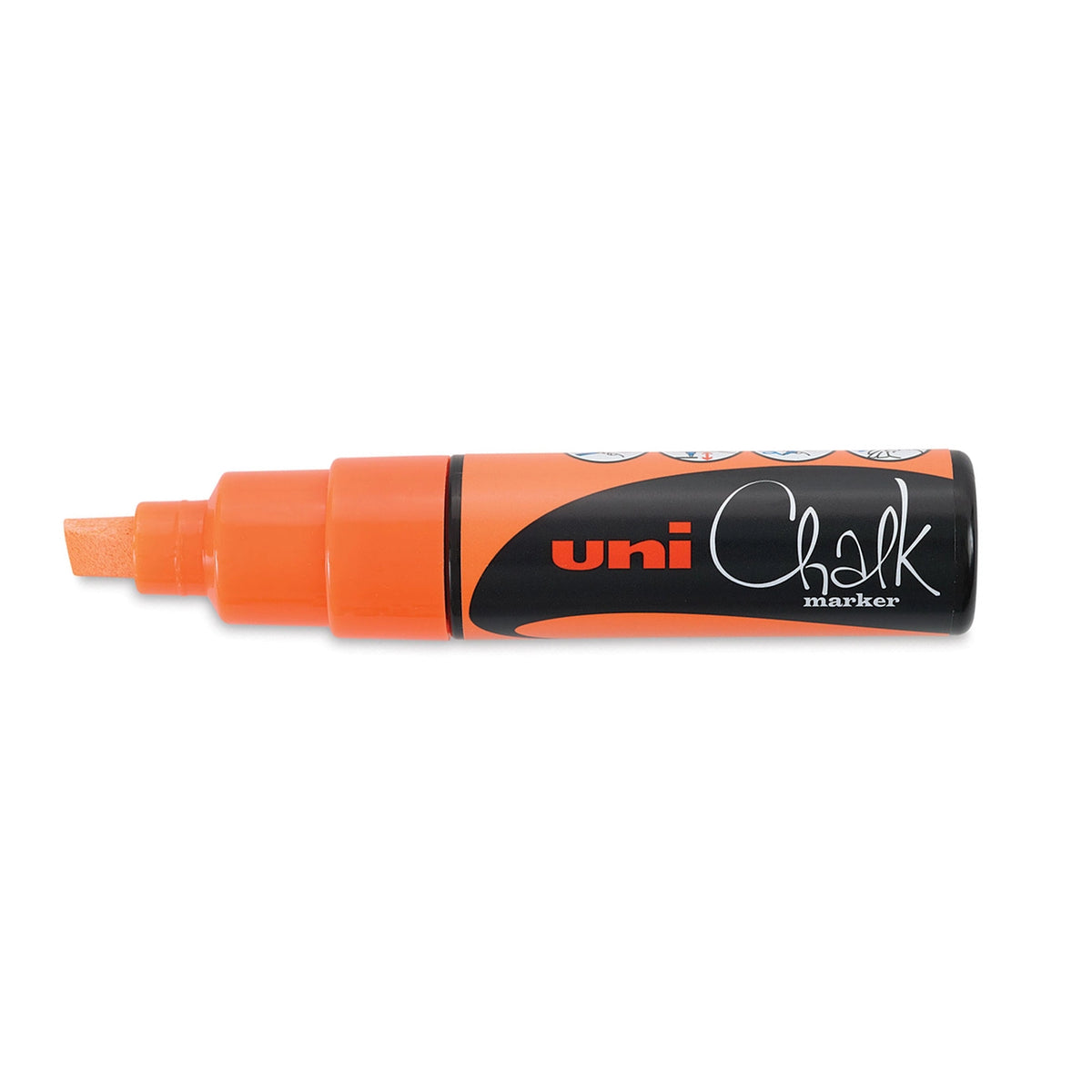 UNI LIQUID CHALK MARKER (PWE-8K) CHISEL TIP 8MM FLUORO ORANGE