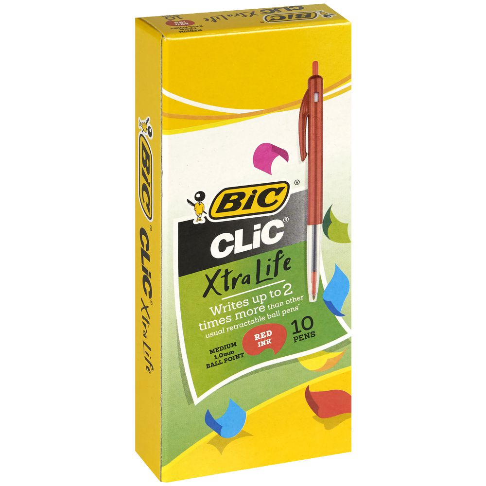 BIC Clic Retractable Ballpoint Pens Red 10 Pack