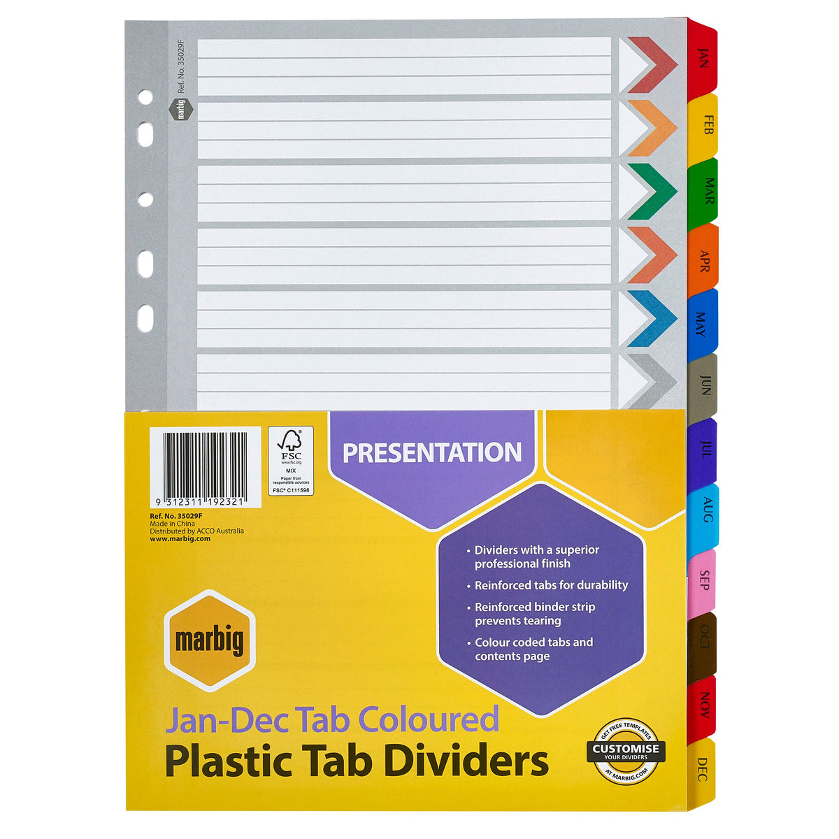 MARBIG A4 COLOURED JAN-DEC DIVIDERS