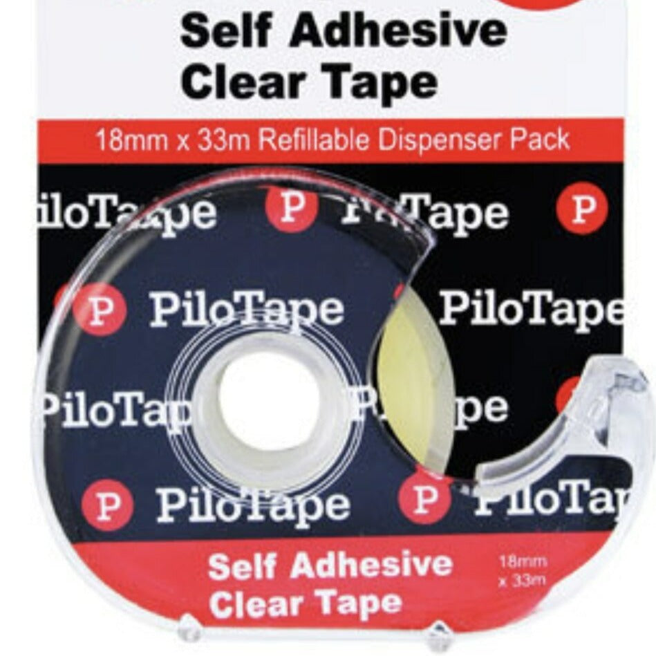 PILOTAPE CLEAR TAPE WITH DISPENSER 18MM X 33M
