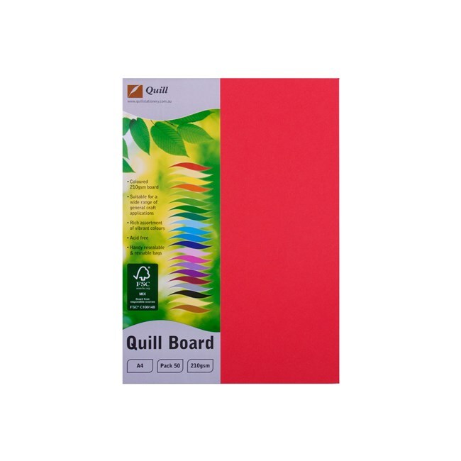 QUILL BOARD A4 210GSM RED PACK OF 50