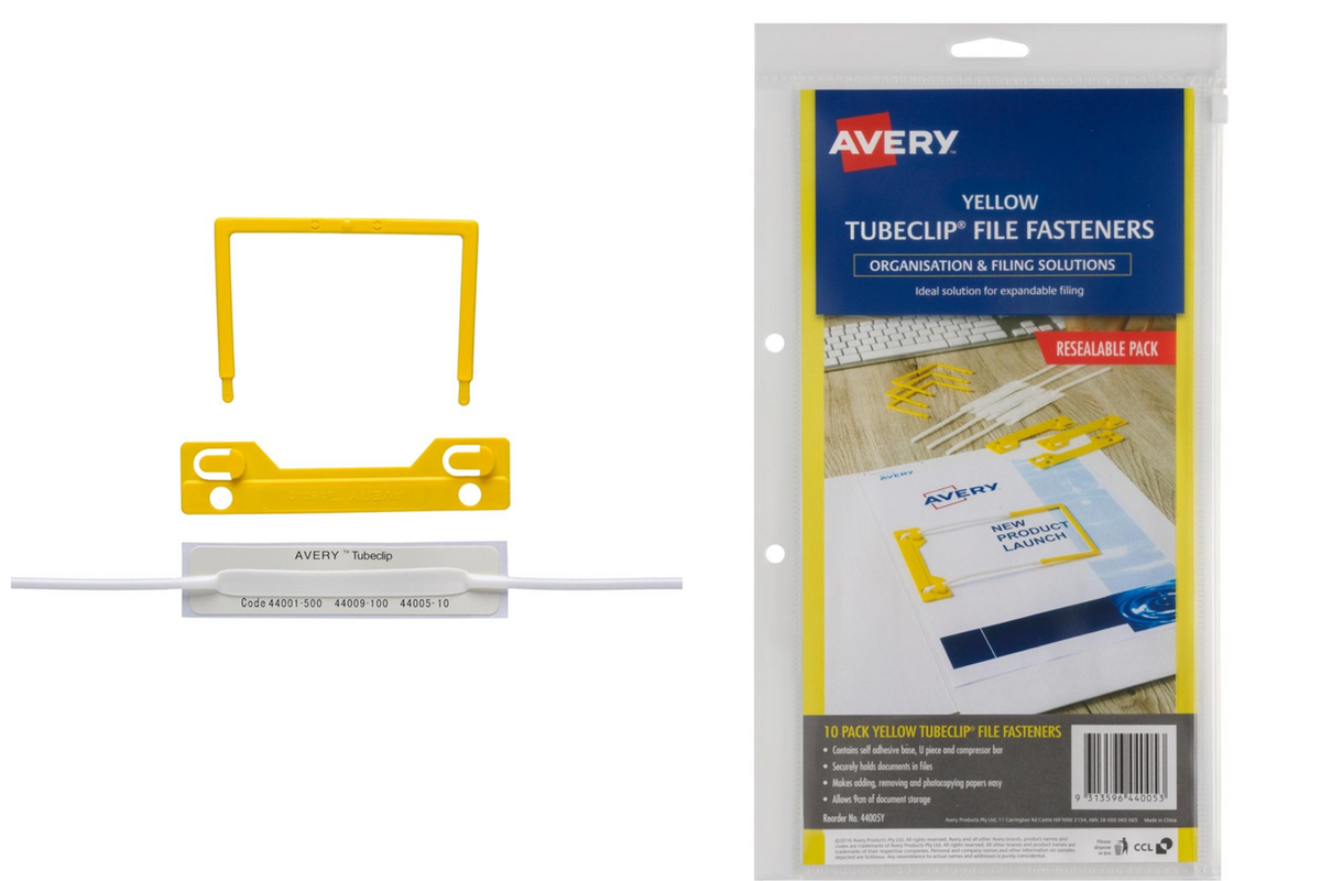 AVERY FILE FASTENER TUBECLIP YELLOW PK10