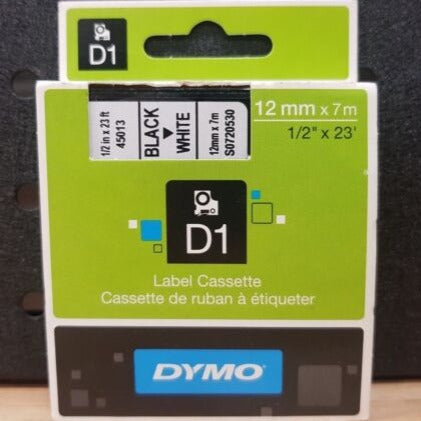 Dymo S0720530 D1 45013 Tape 12mm x 7m Black on White