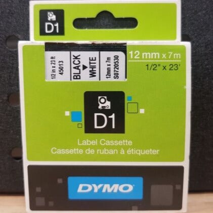 Dymo S0720530 D1 45013 Tape 12mm x 7m Black on White - That Office Place  Mackay