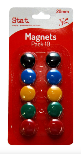 10 Pack 20mm Magnetic Buttons Whiteboard Assorted Colours